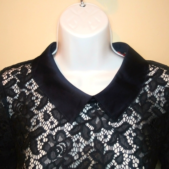 Modcloth Go Down In Mystery Satin Trimmed Blue Lace Blouse - Picture 2 of 9